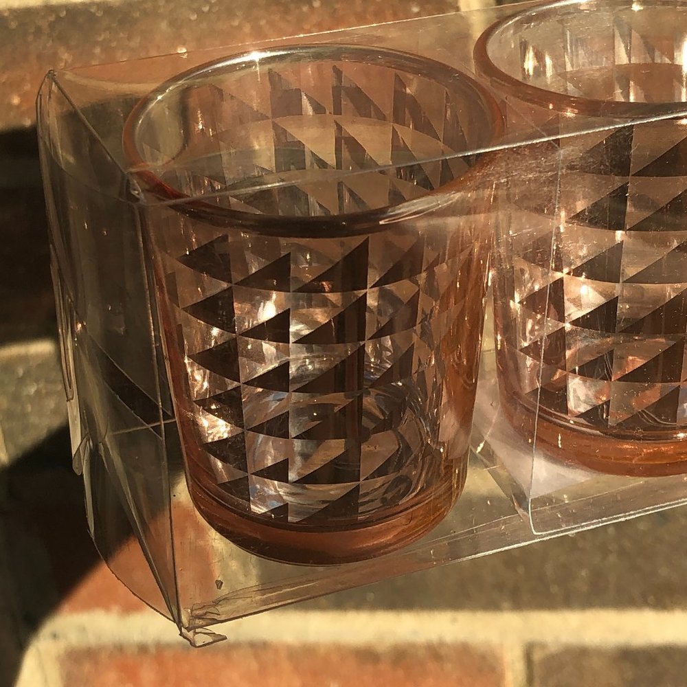 Vintage Retro 3 Piece Rose Gold Glass Votive Set - Picture 4 of 5